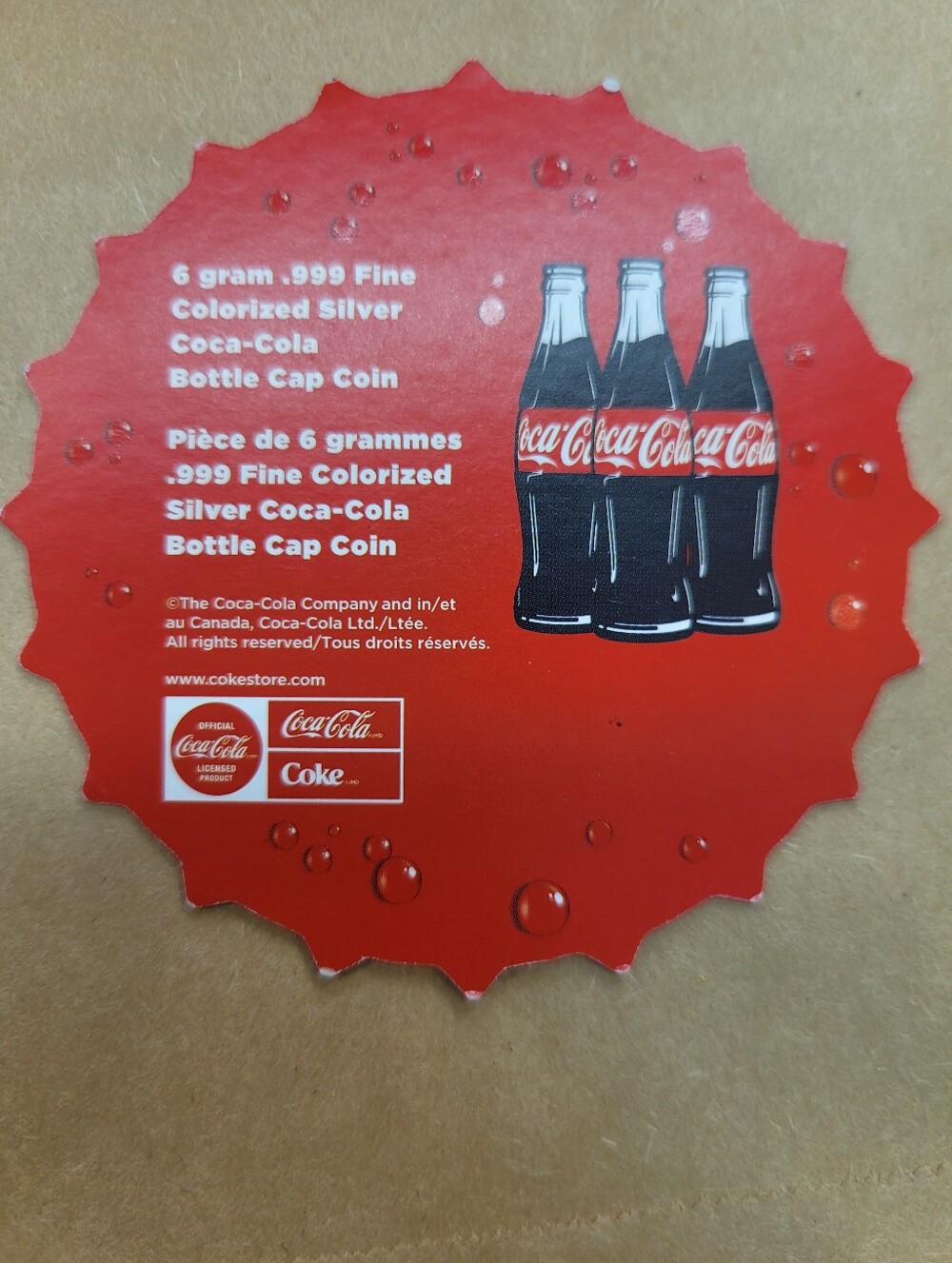 2023 Coca-Cola 6g Silver Bottle Cap w/COA, Tin, and Box VERY LOW SERIAL NUMBERS!